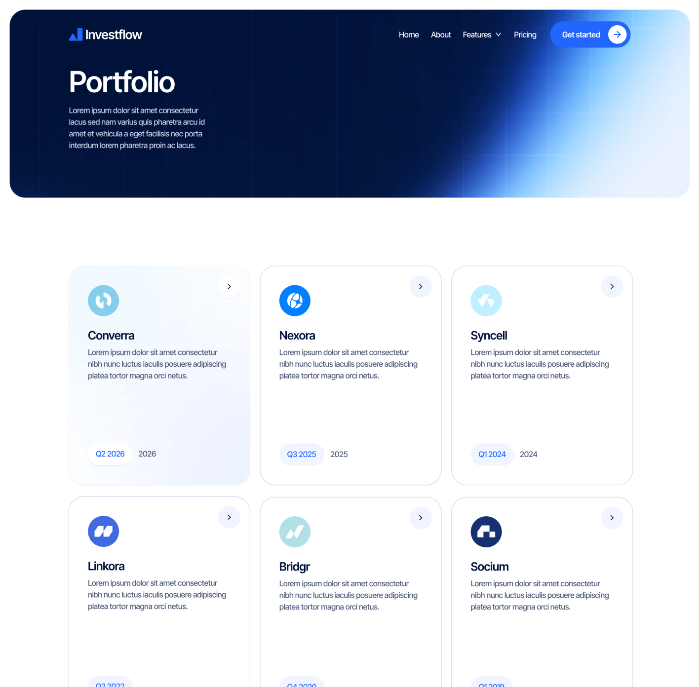 Investflow - Portfolio V1 Page - Investment Firm Webflow Template