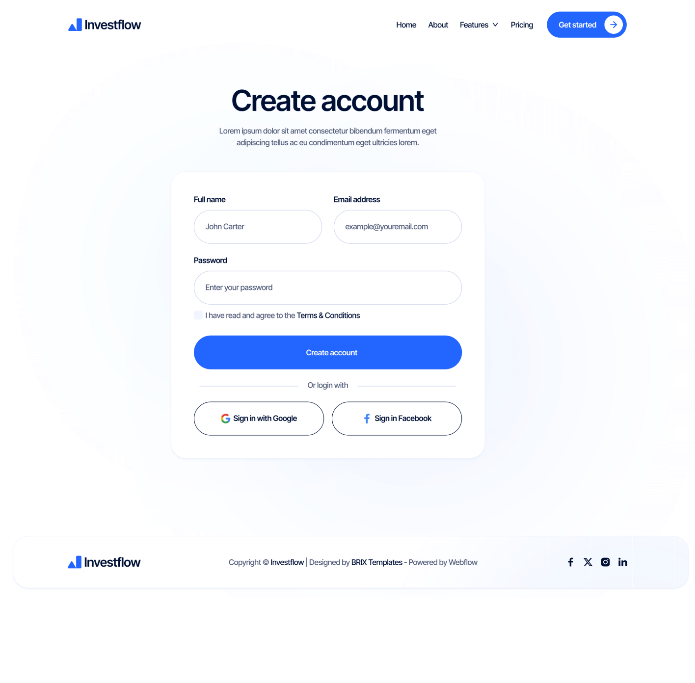 Investflow - Sign Up Page - Investment Firm Webflow Template