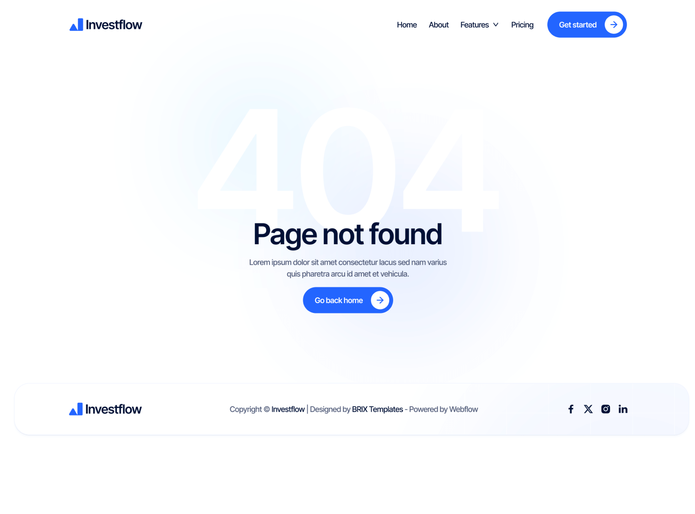 Investflow - 404 Page - Investing Firm Webflow Template