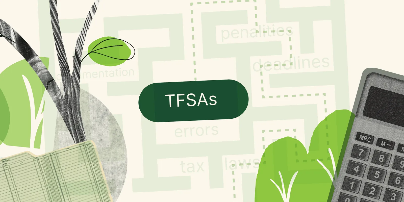 Illustration of a TFSAs label with a calculator and a plant