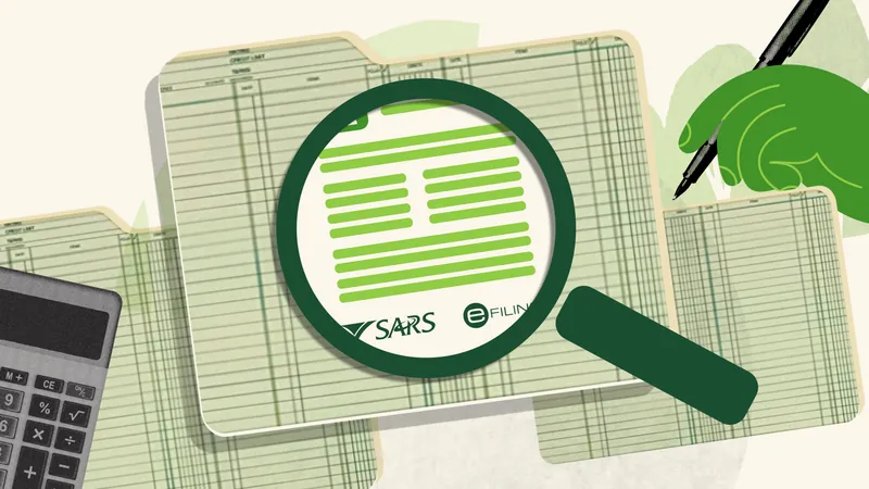 Illustration of a magnifying glass over a SARS eFiling document