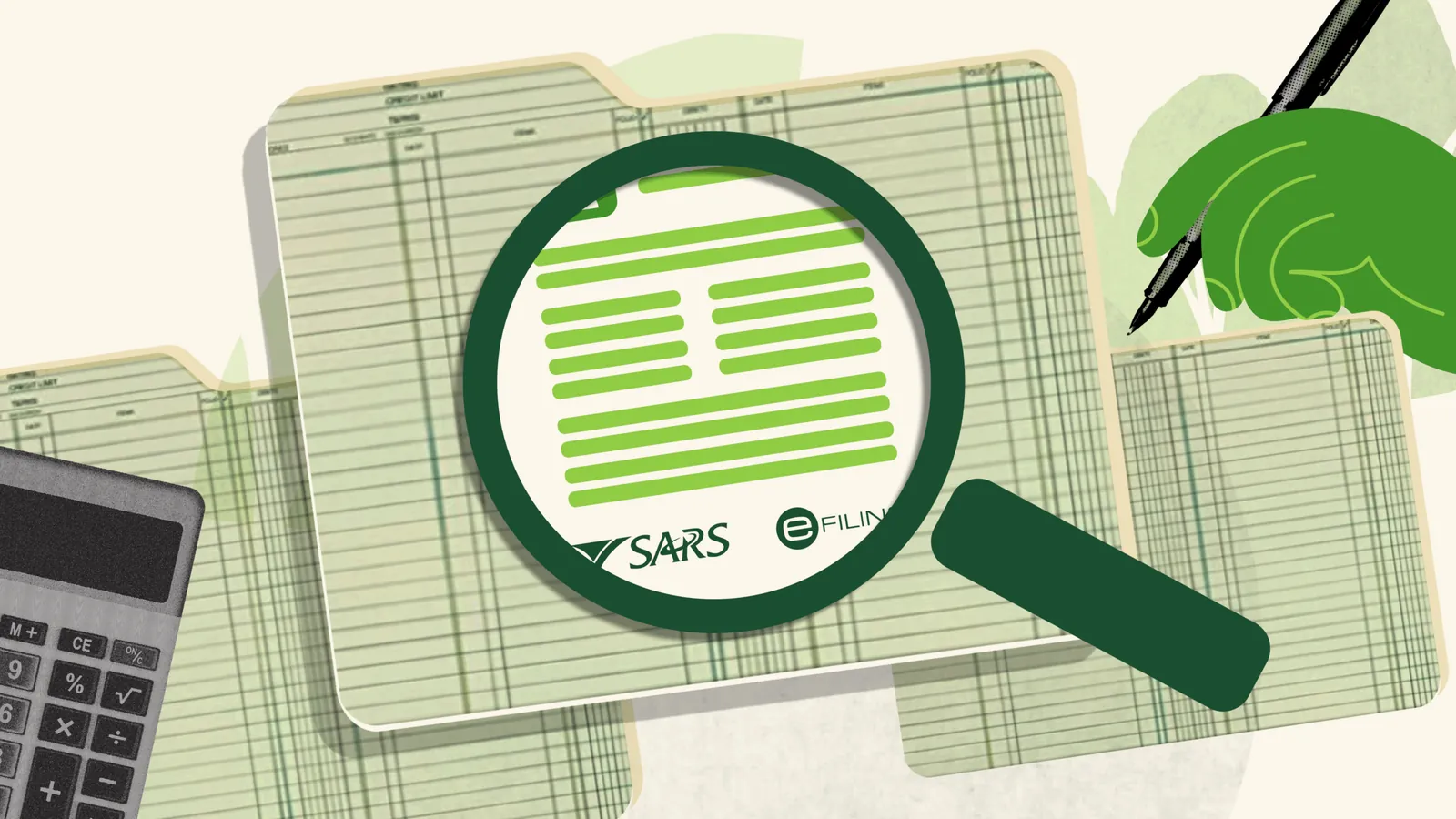 Illustration of a magnifying glass over a SARS eFiling document