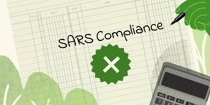 Illustration of the words SARS Compliance with a green cross mark
