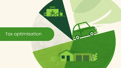 Illustration with the caption Tax optimisation showing a house and a car