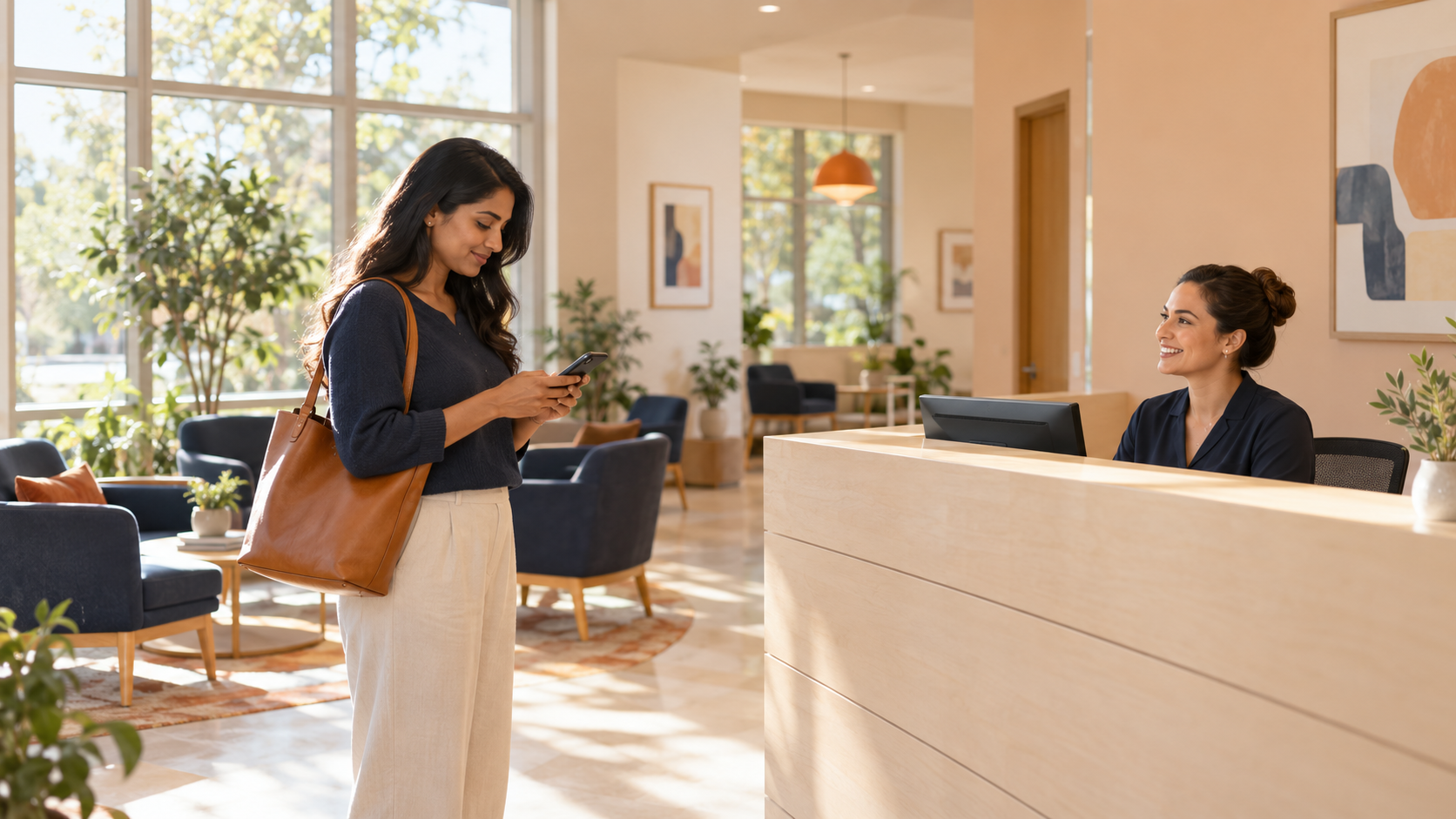 Front desk team member confirming a patient’s coverage at check-in