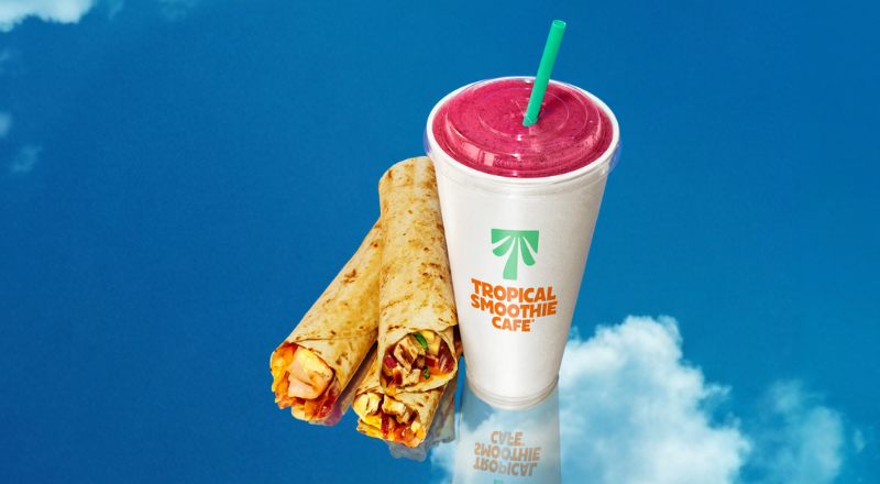 Tropical Smoothie Cafe smoothie and toasted snack rolls