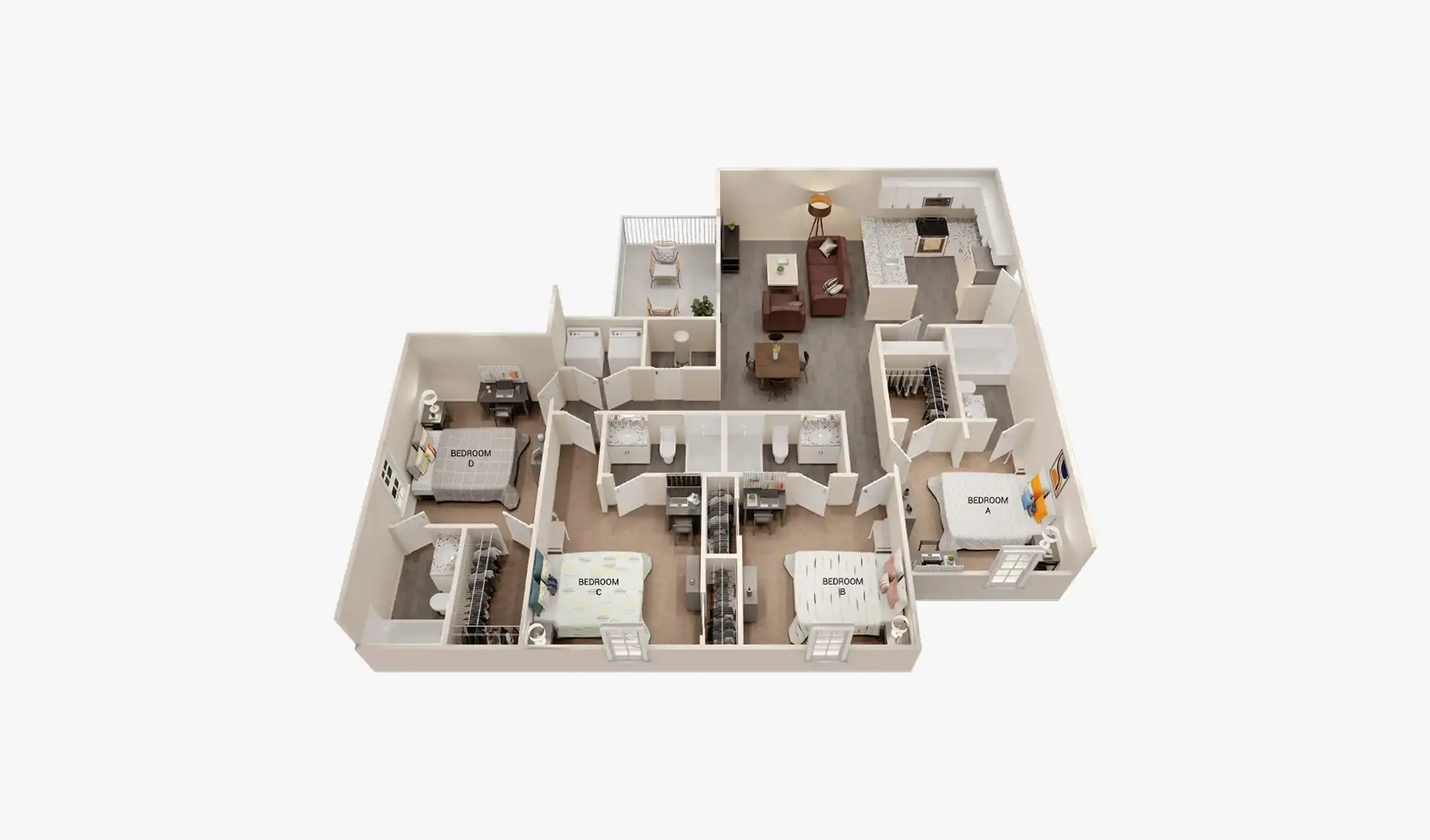 D1 Premium 3D floor plan, 4 bed 4 bath at The Hills Southview