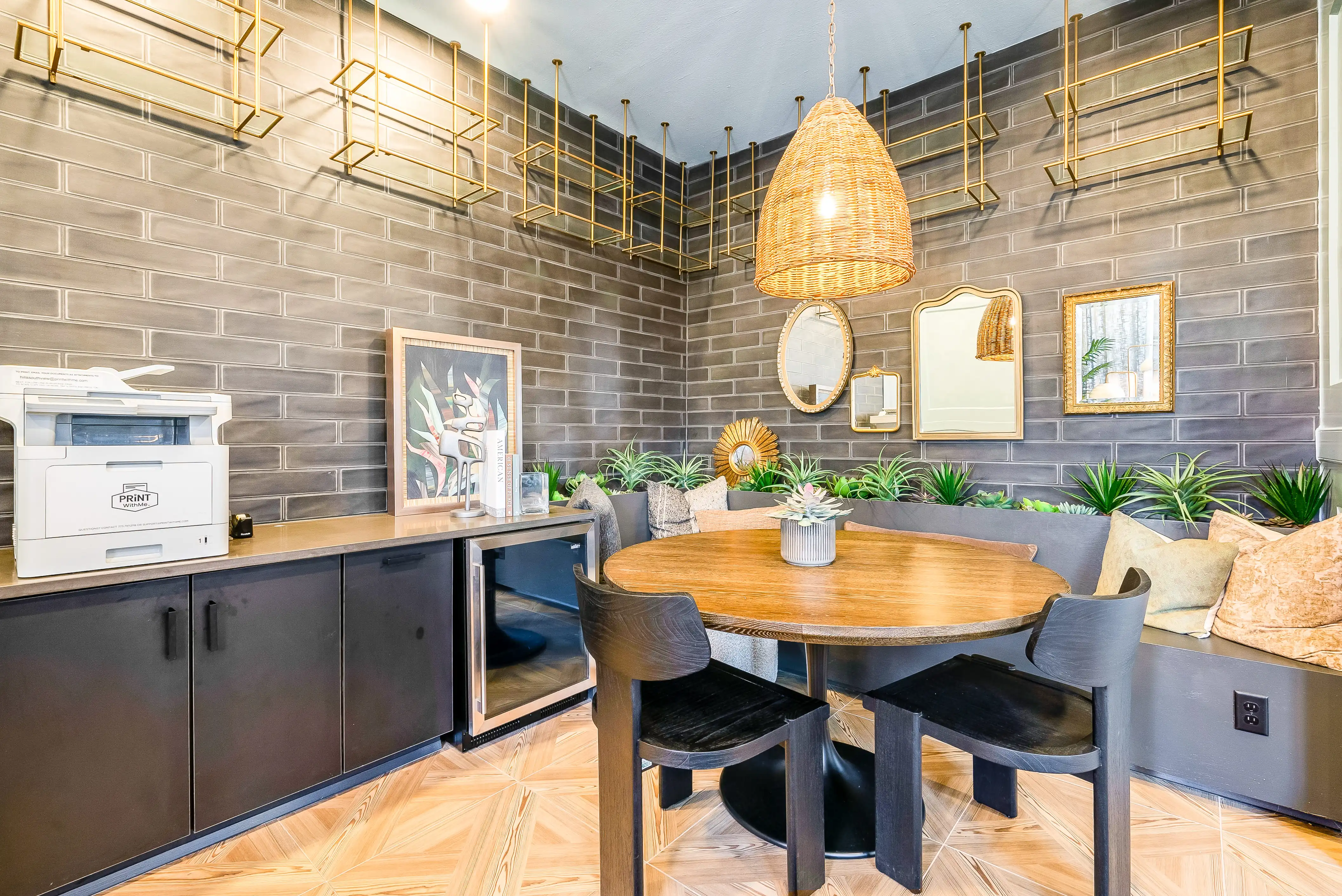 Study nook with tile wall and pendant light at The Hills Southview