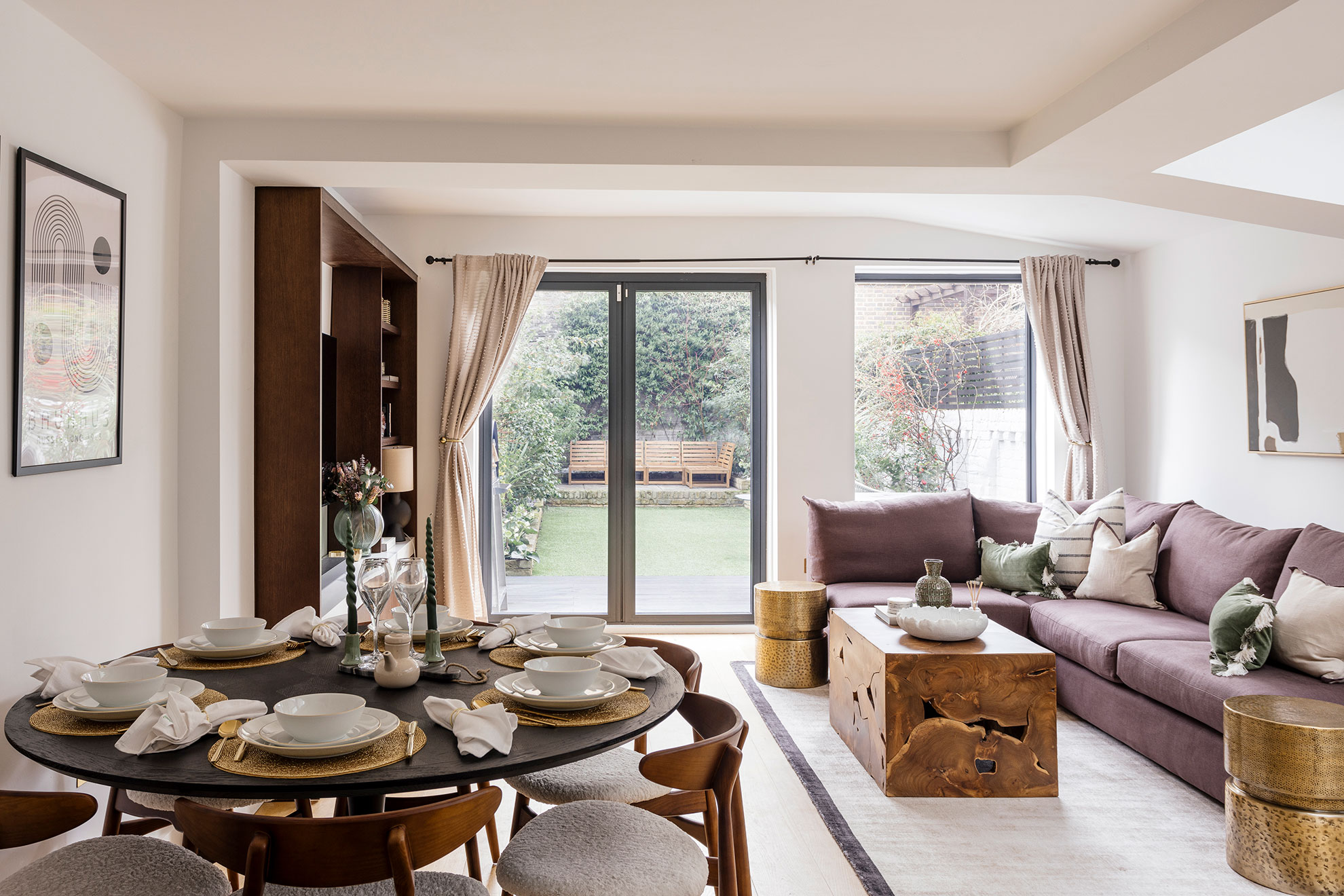 Illustrative image of a furnished living and dining room
