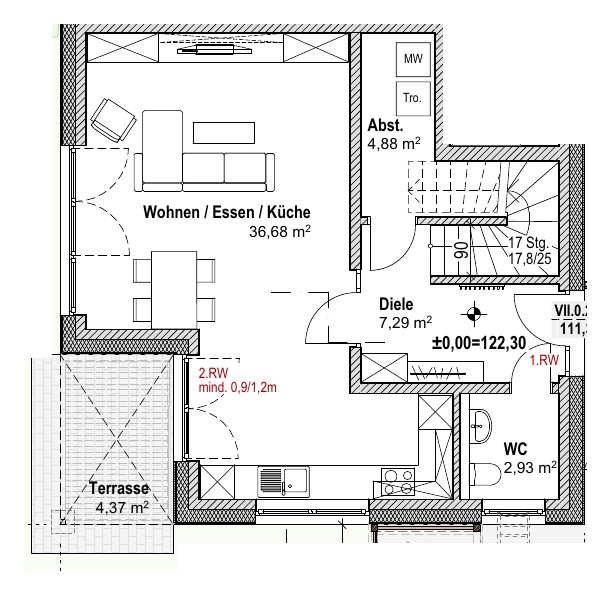 Grundriss Haus 7 · Doppelhaushälfte 2 – Erdgeschoss