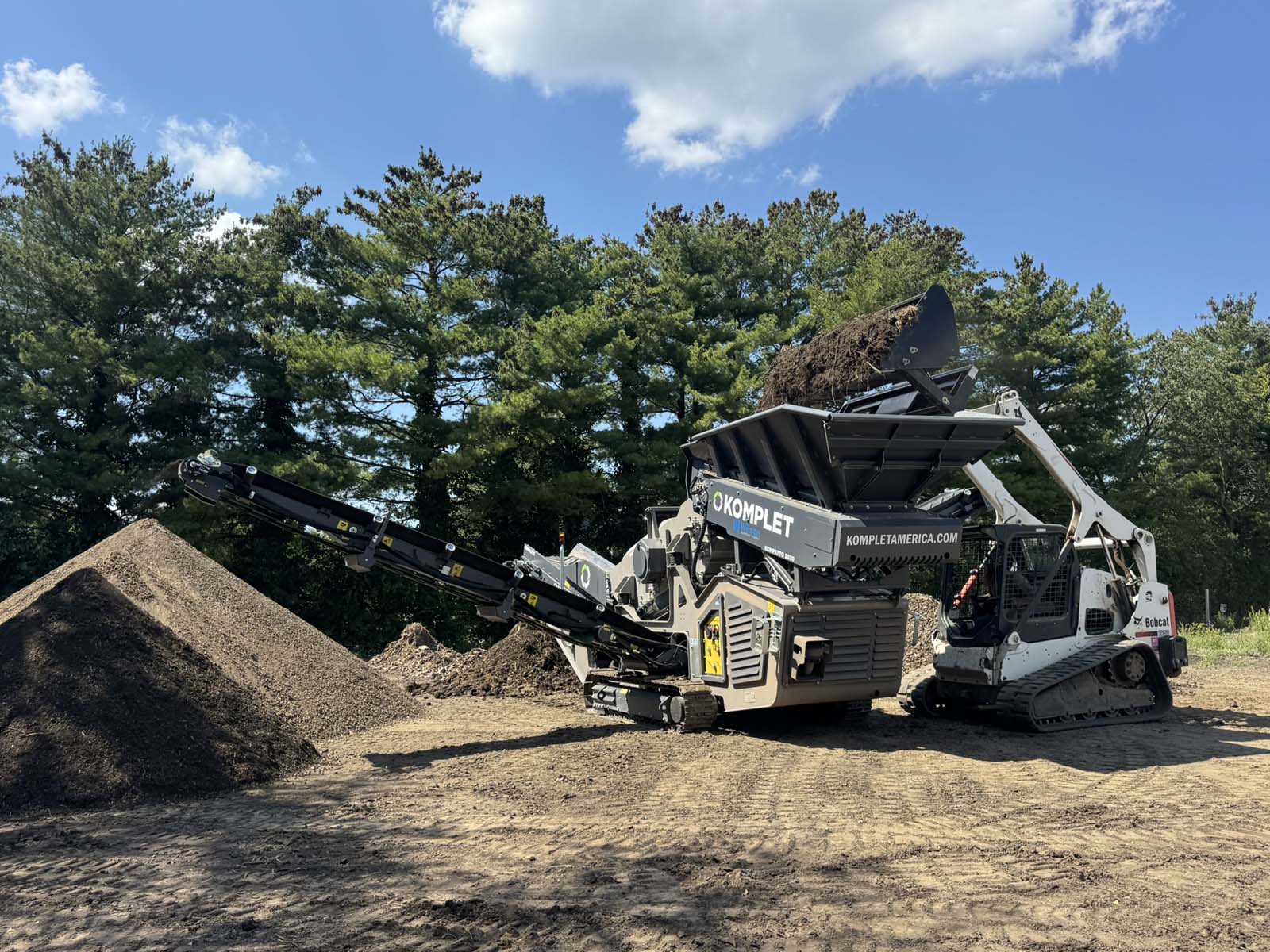 Screened soil piles at a landscaper's yard