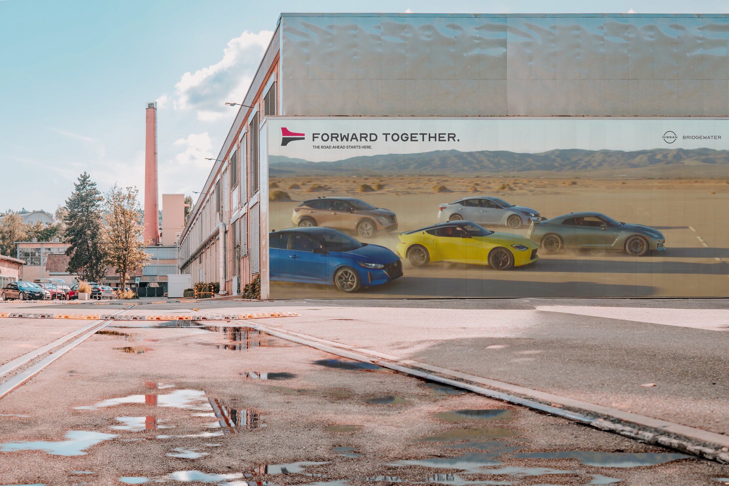 Forward Together billboard on a brick building