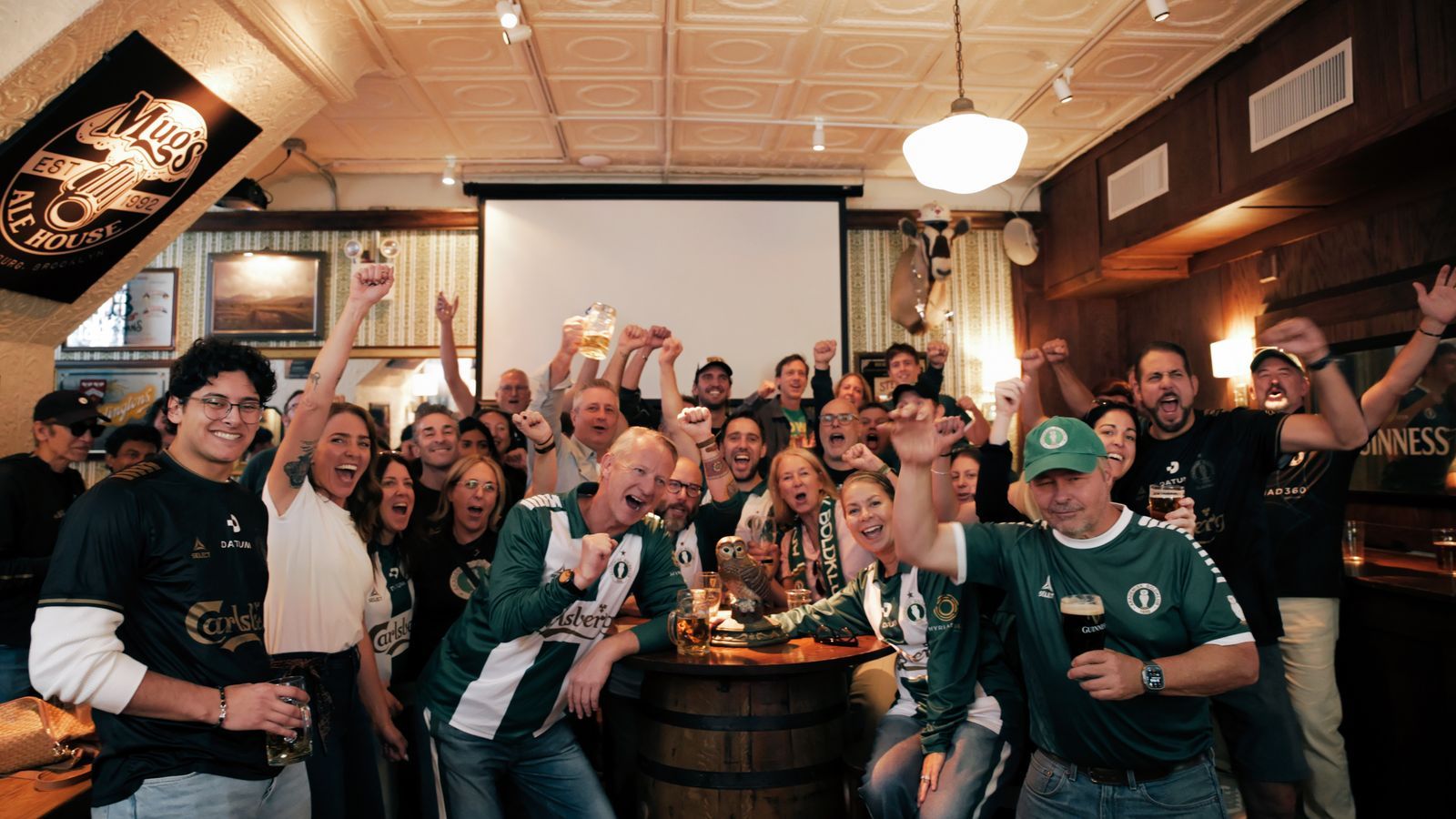 AB's New York fans celebrating together at Mugs Ale House