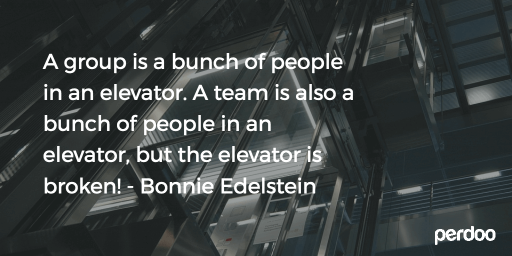 A group is a bunch of people in an elevator. A team is also a bunch of people in an elevator, but the elevator is broken - Bonnie Edelstein Quote