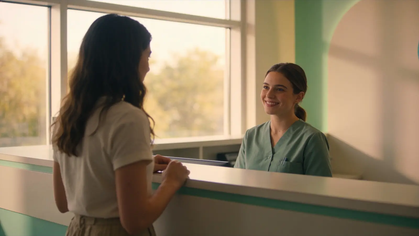 Patient checking in at the clinic reception desk