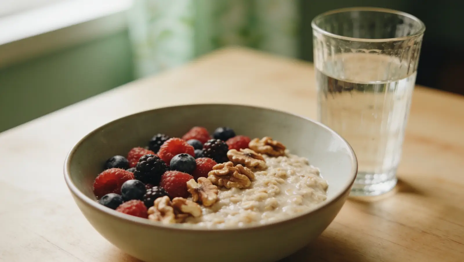Bowl of oatmeal topped with fresh berries