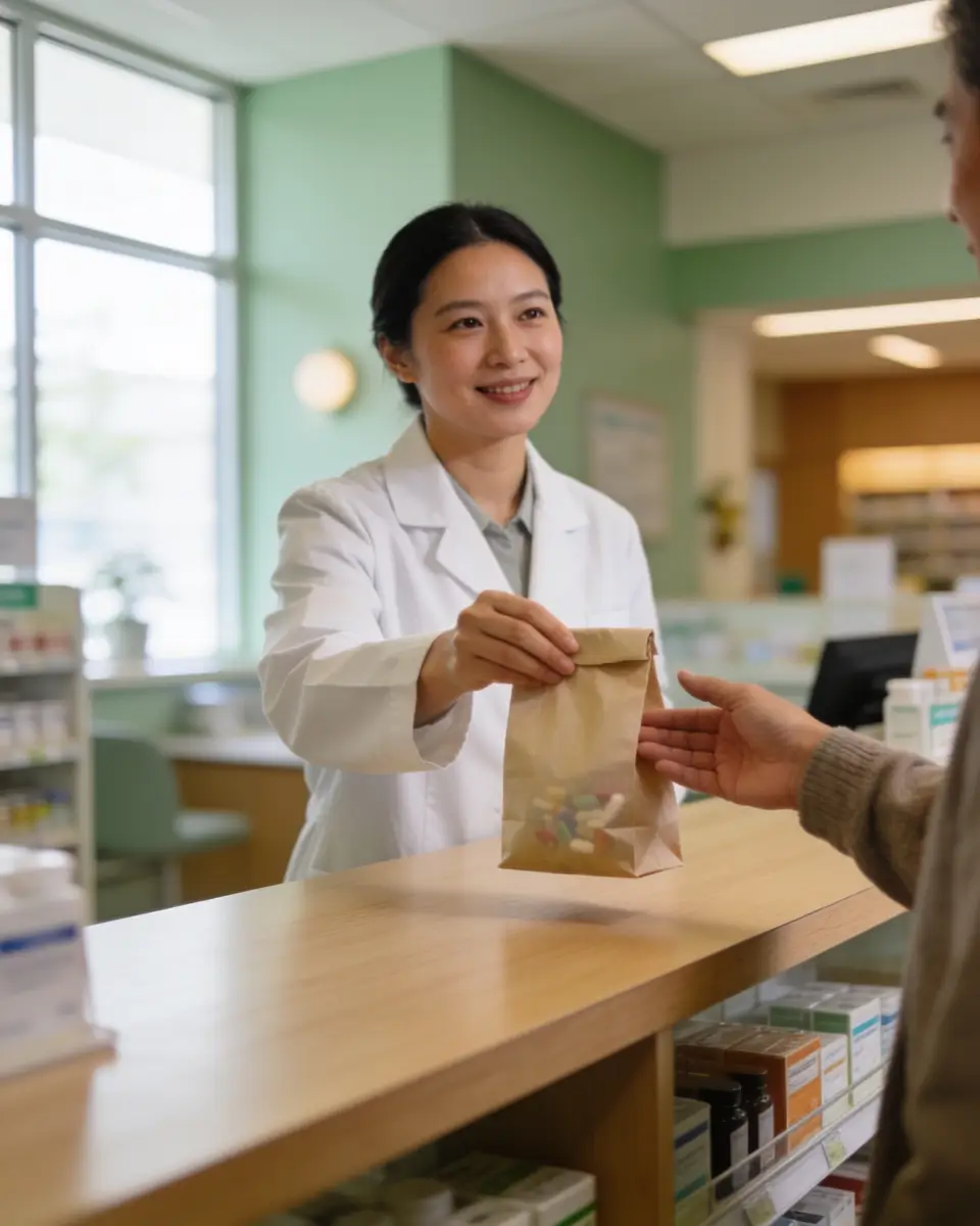 Pharmacist talking with patients at the clinic