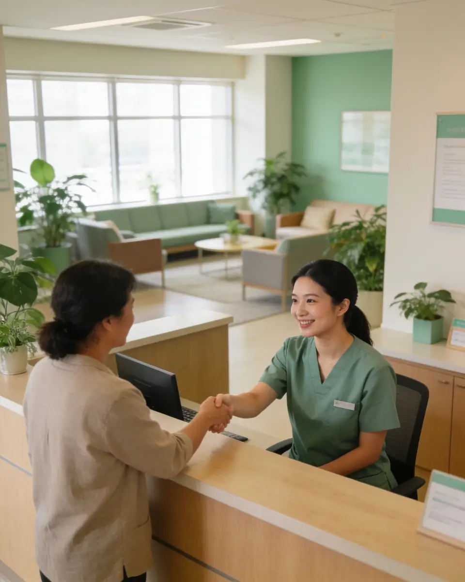 Clinic reception in soft daylight