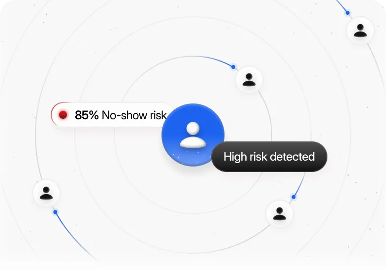 Attendee map with an 85 % no-show risk alert