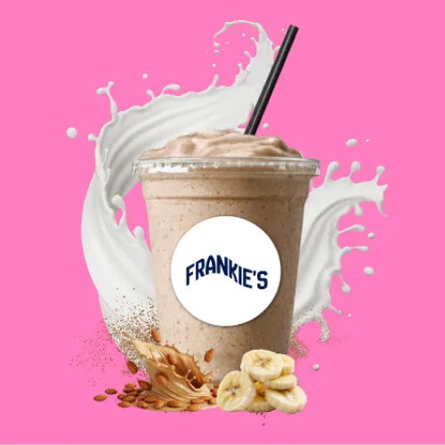 Frankie's protein shake with peanut butter, banana and almonds