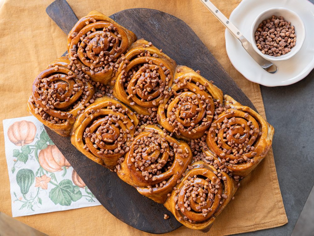 Sticky buns on a serving board