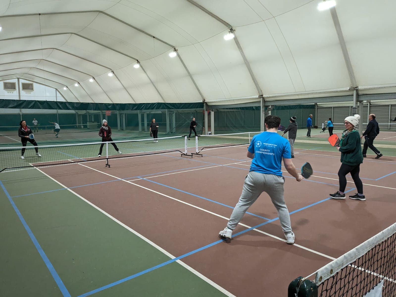 Doubles pickleball on the indoor courts at War Memorial Park