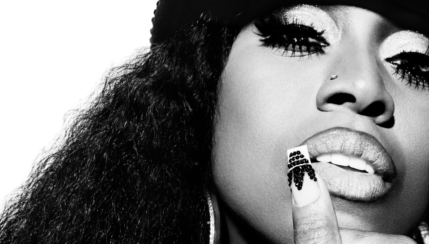 Miss Elliott poses for Adidas Superstar ad campaign. Close up portrait in THE GOODS