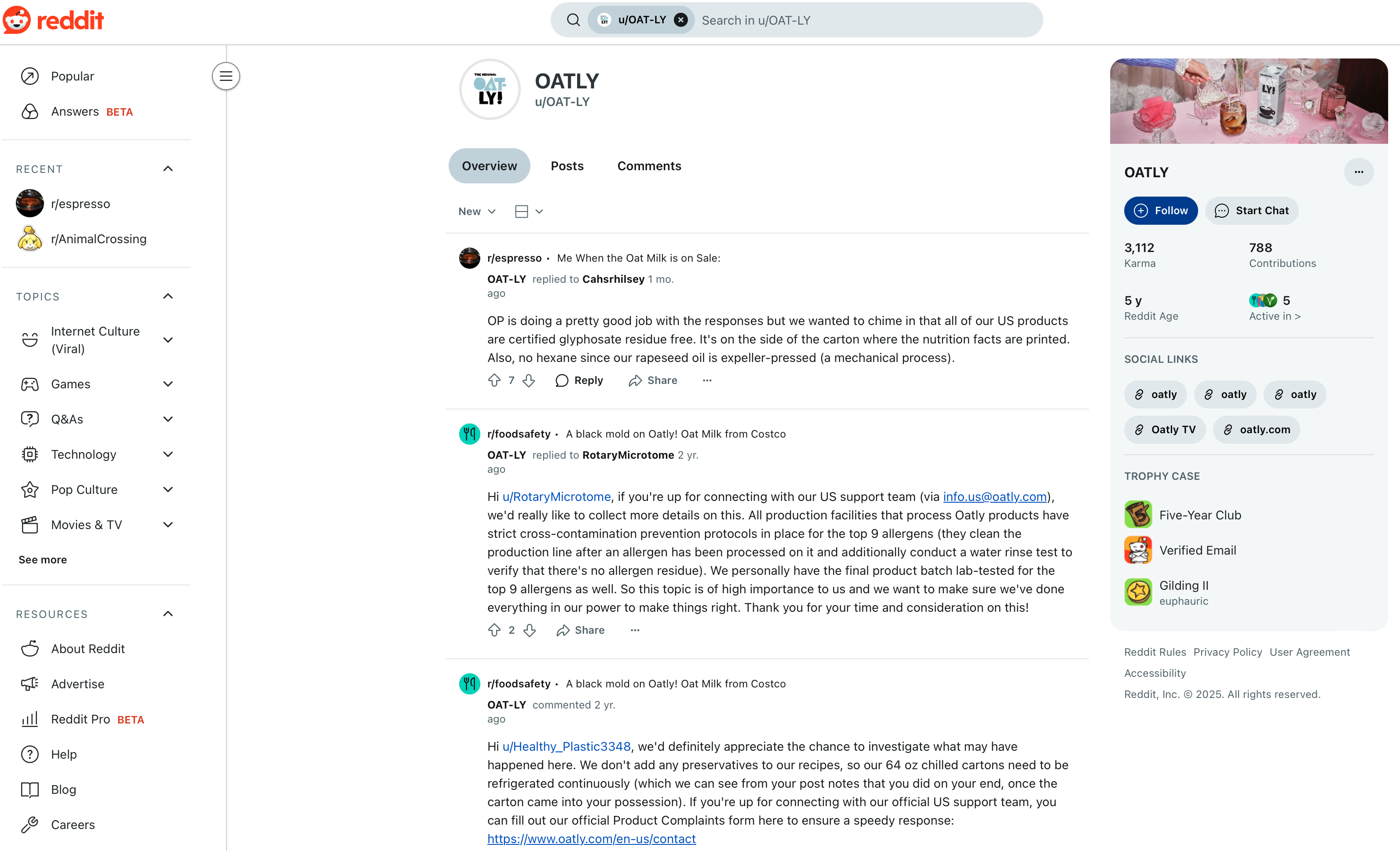 Oatly engaging well in a Reddit discussion on espresso