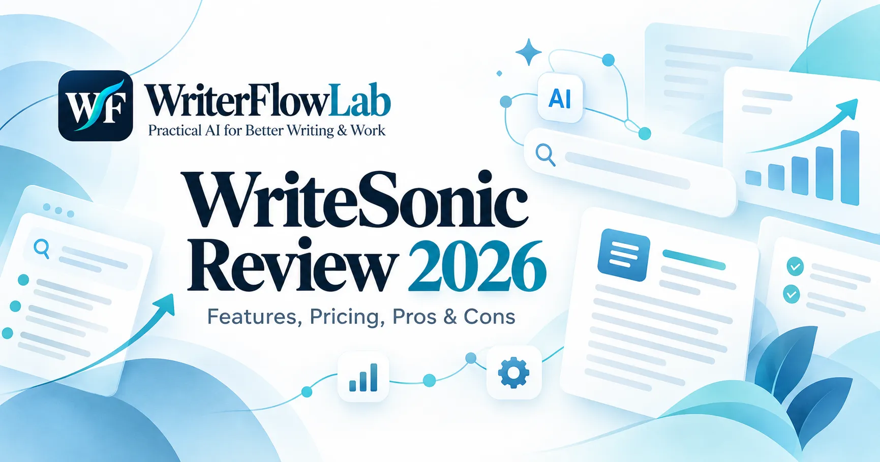 WriterFlowLab banner: WriteSonic Review 2026 - Features, Pricing, Pros & Cons