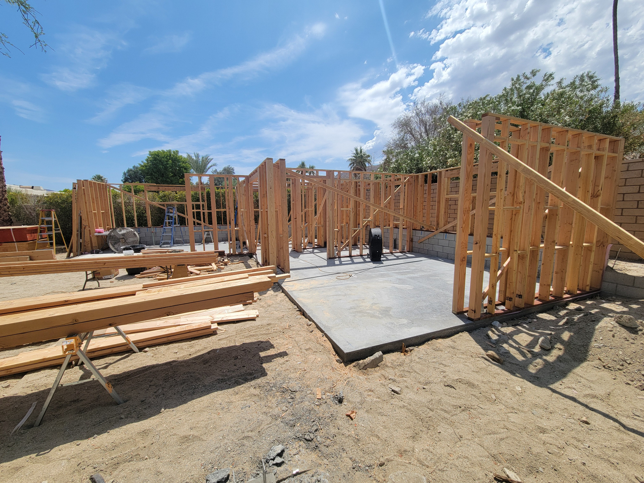 Rancho Mirage casita wood framing and roof under construction in August 2025