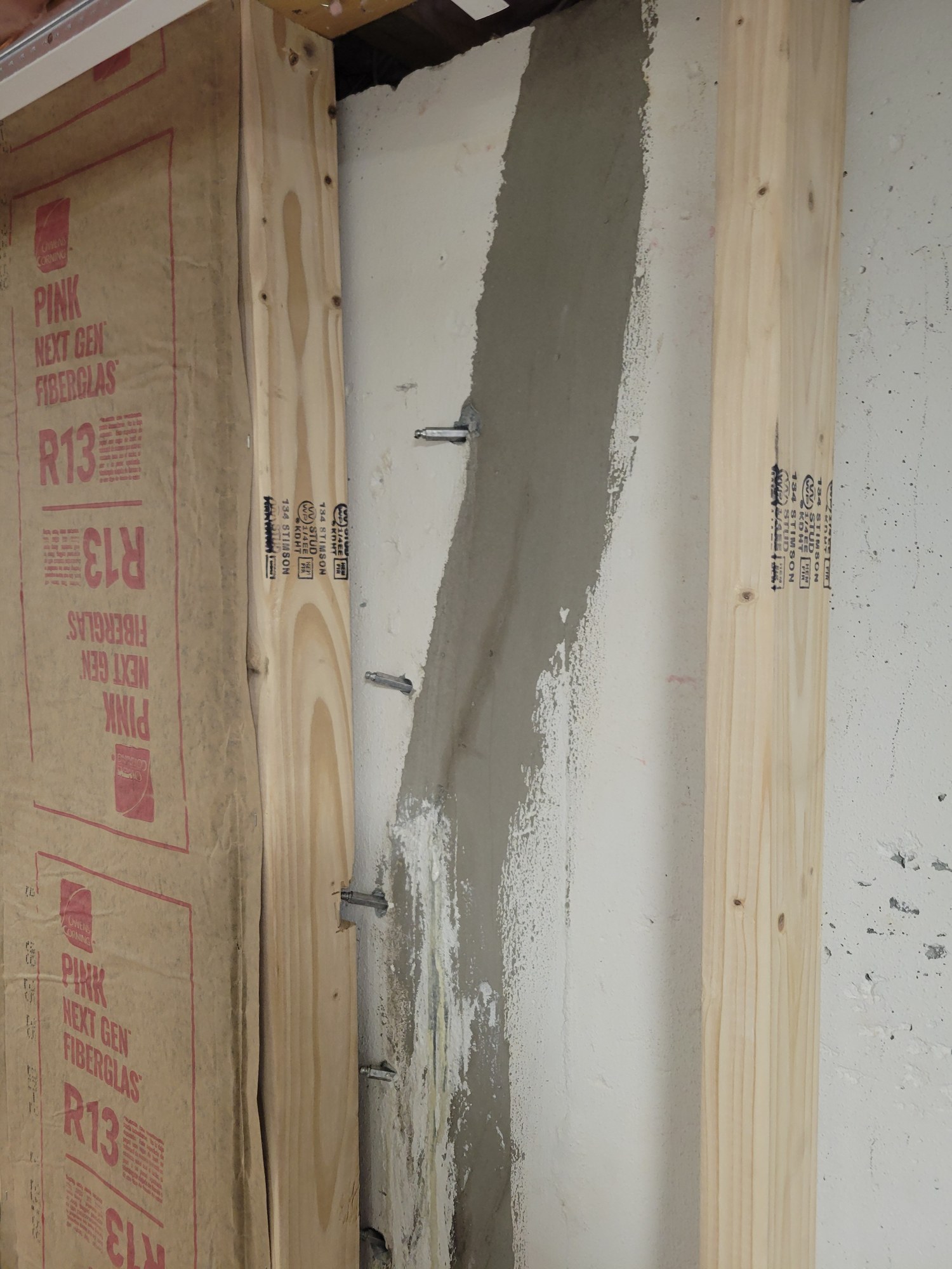 Greenville basement wall during repair work following the water-intrusion investigation