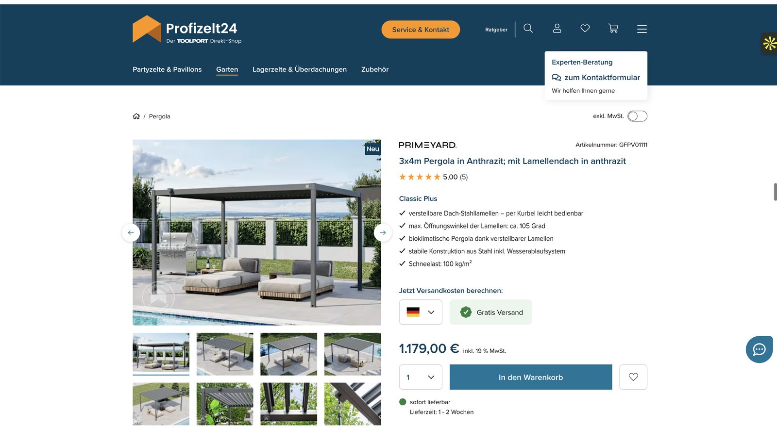 Online-Shop profizelt24.de der Toolport GmbH