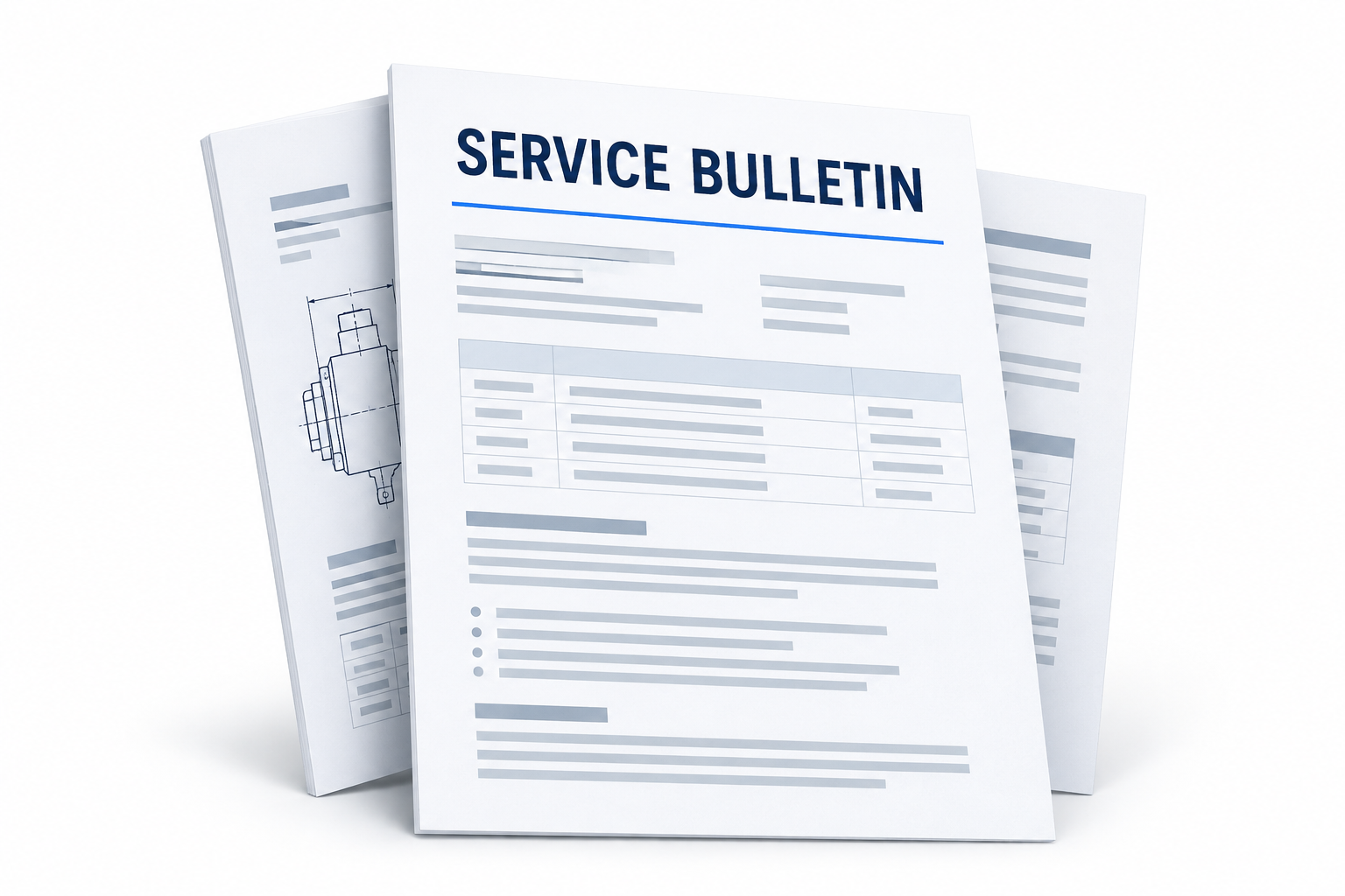 Stack of service bulletin documents