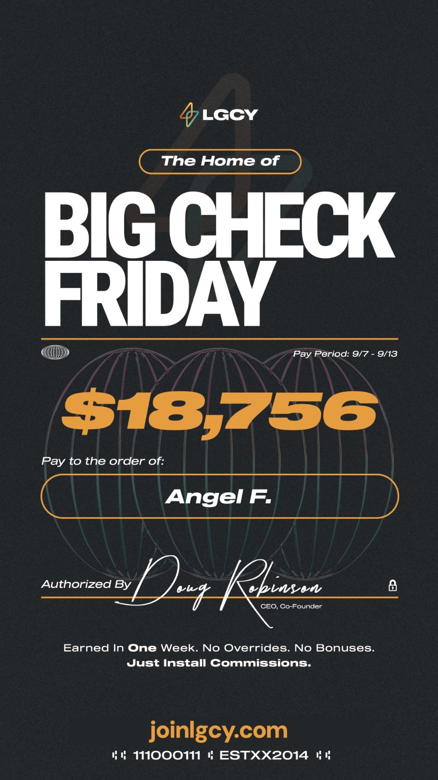 Big Check Friday: one-week solar commission check of $18,756 paid to Angel F.