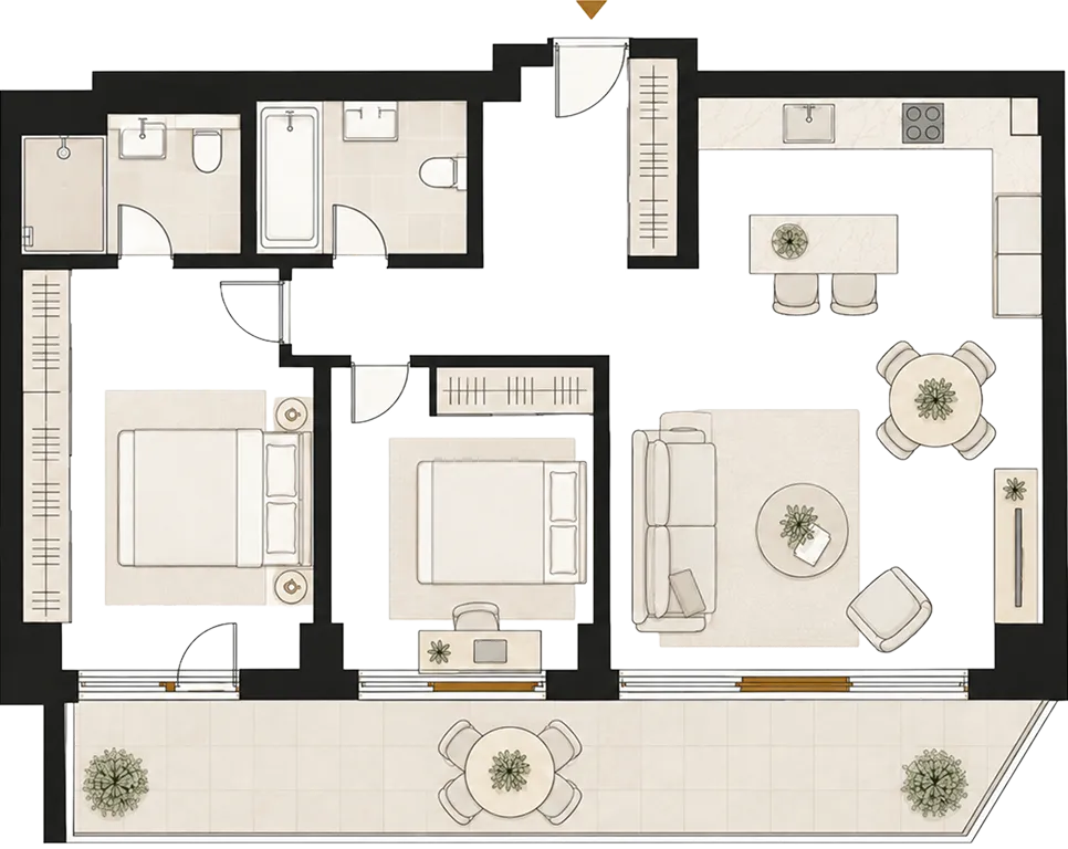 Floor plan of plot 12, two-bedroom apartment