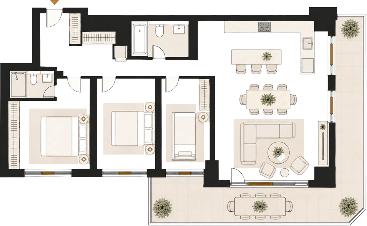 Floor plan of plot 38, three-bedroom apartment