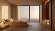 Bedroom with floor-to-ceiling sea-view windows