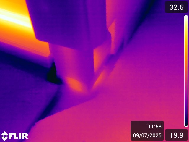 Thermal image showing water leaking from a shower