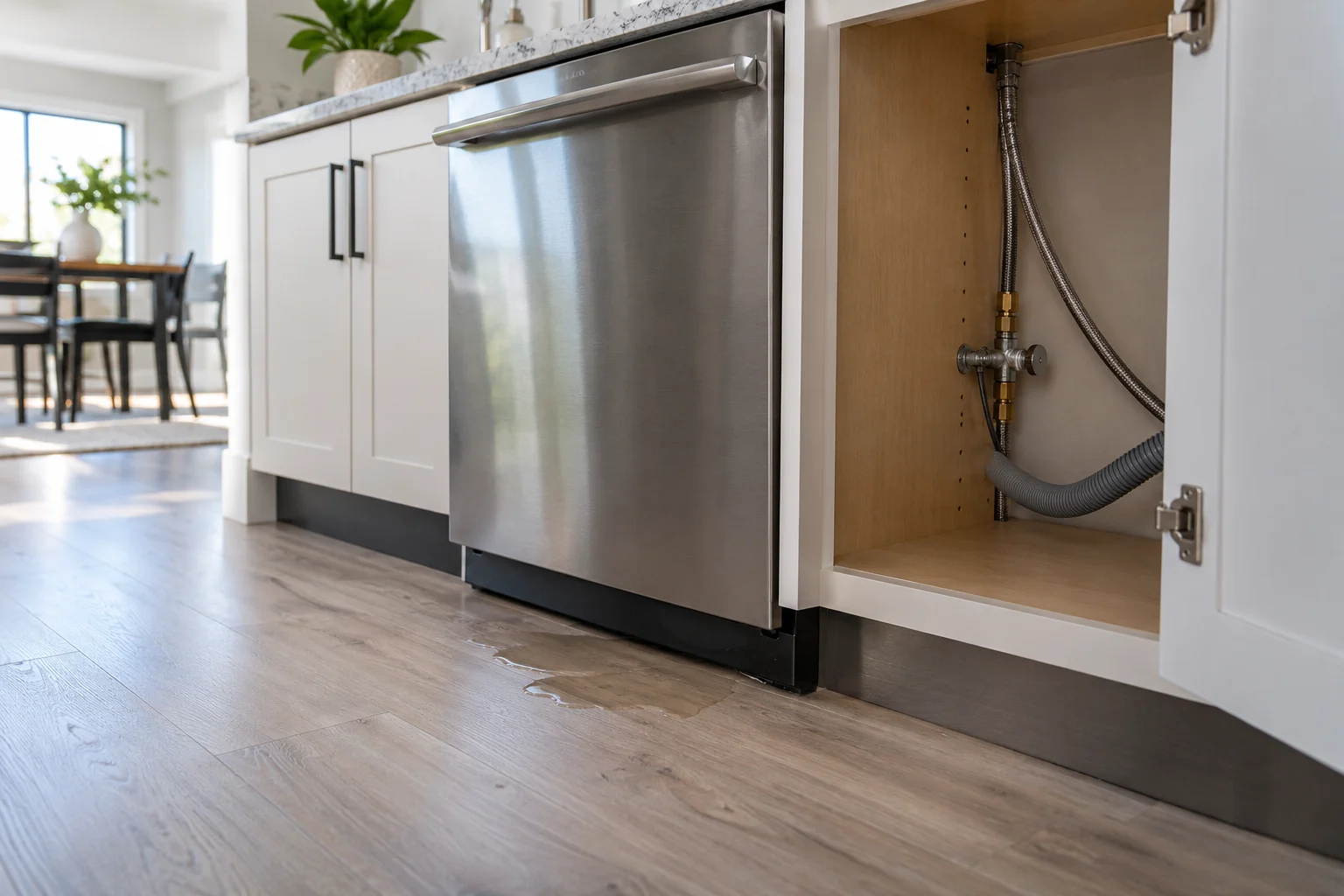 Illustrative Calgary a built-in dishwasher partly visible beneath a kitchen counter