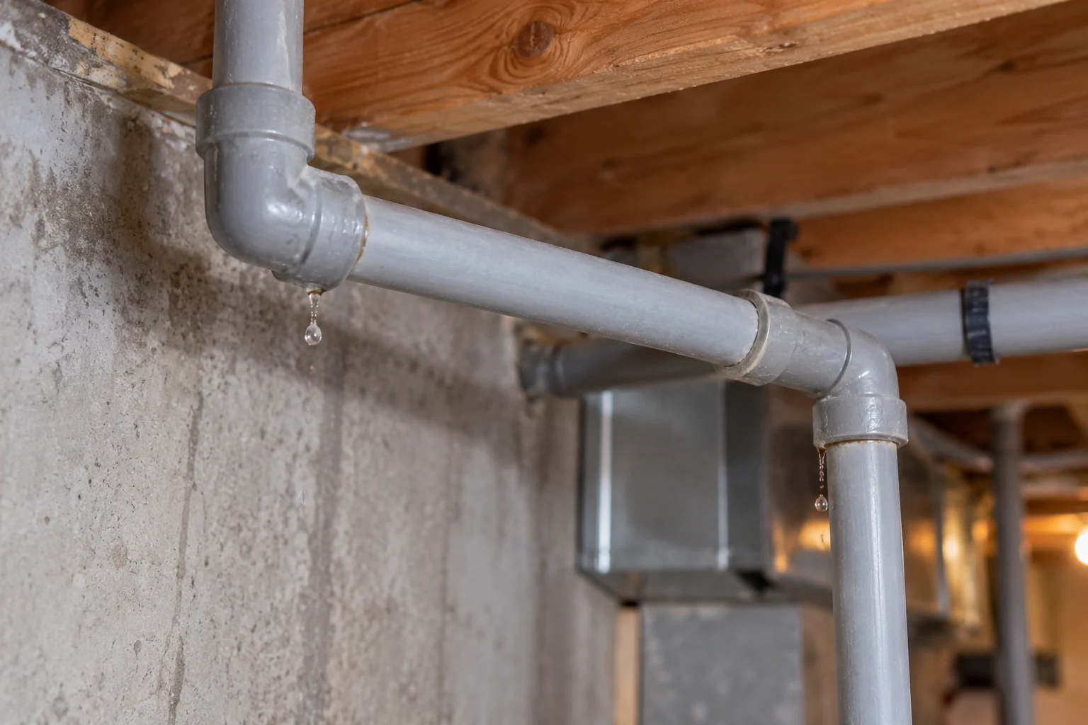 Multiple Poly B supply joints showing separate small leaks