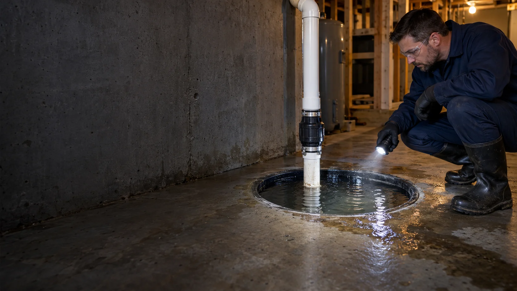 Water around a basement sump pump in Calgary