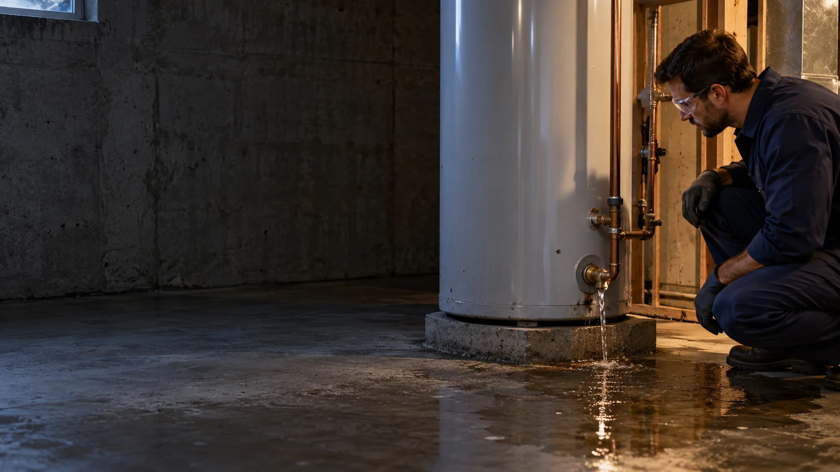 Water leaking beside a water heater in Calgary