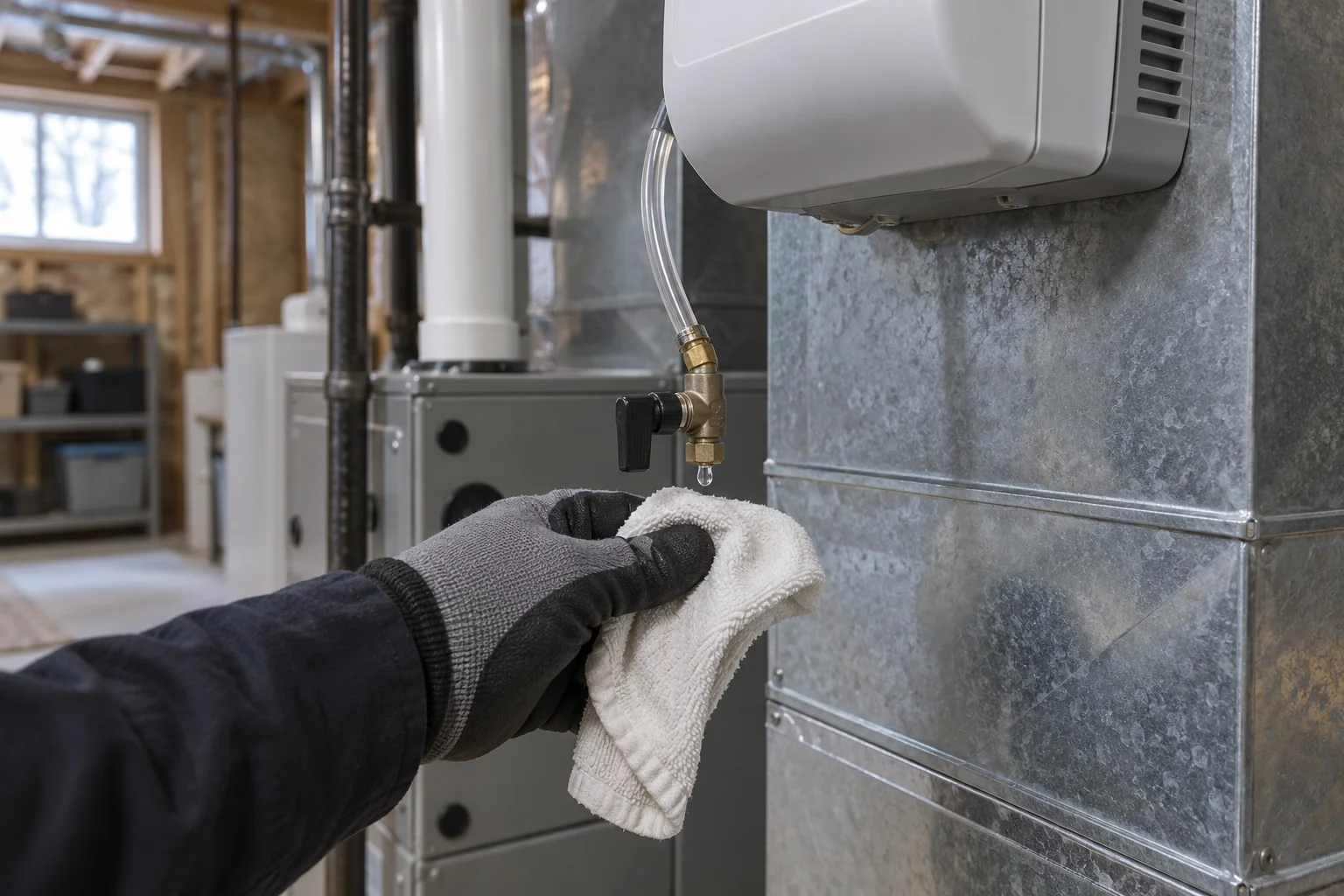 Inspection of a humidifier water supply connection for Calgary humidifier leak repair