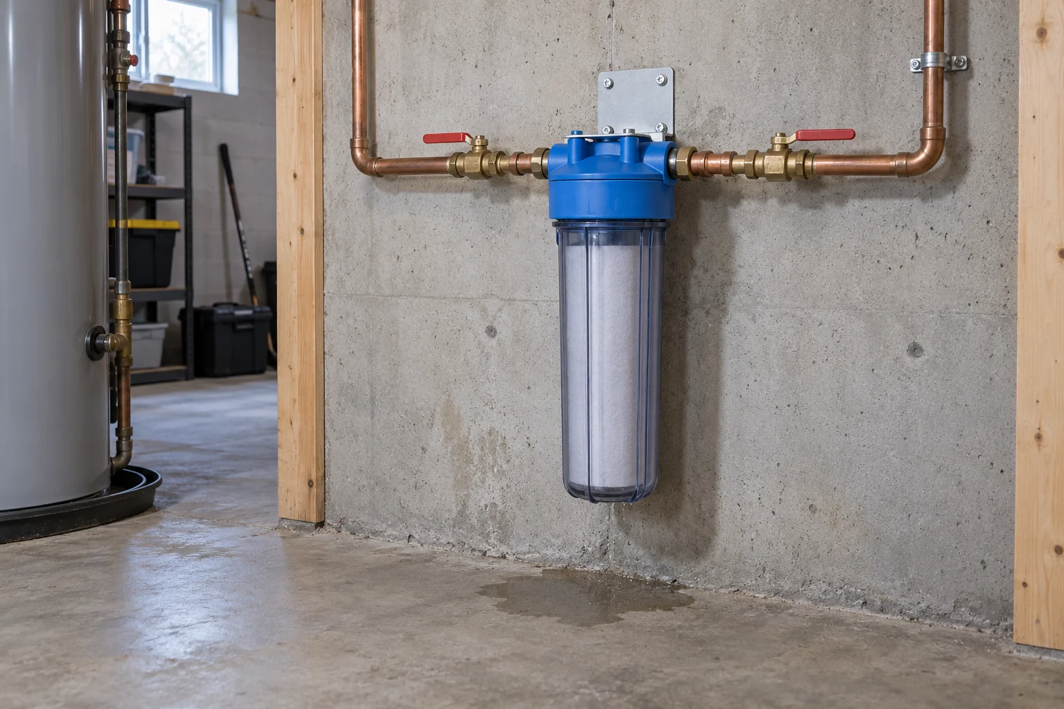 Whole house water filter and supply piping for Calgary water filter leak service