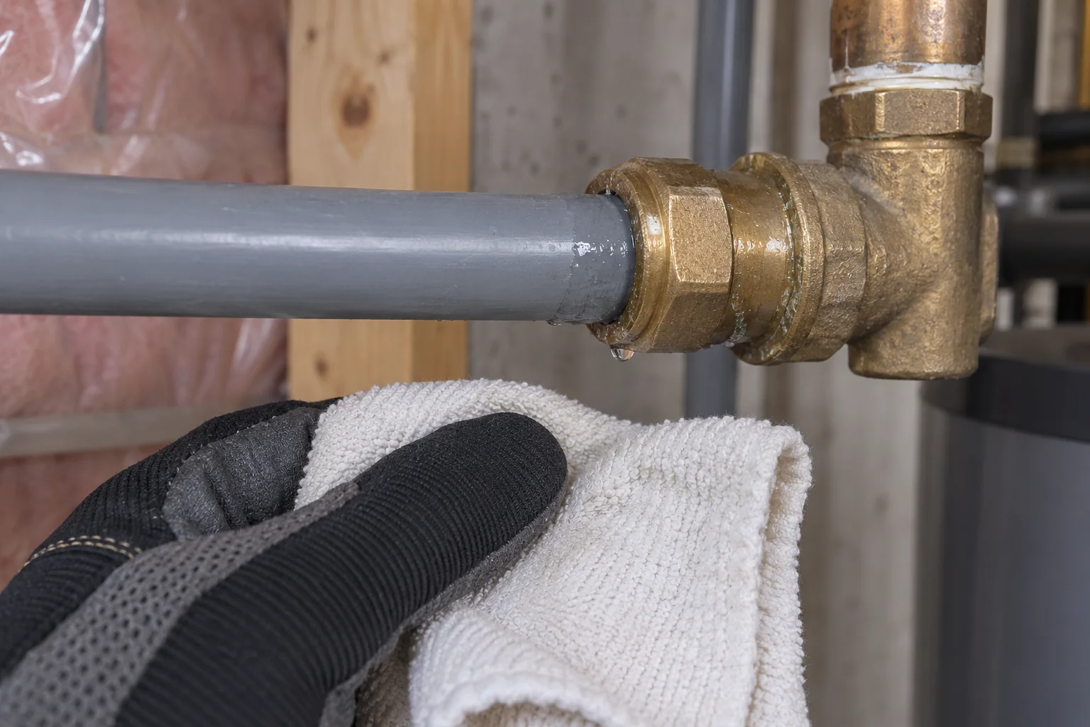 Polybutylene pipe fitting checked for Calgary Poly B leak repair