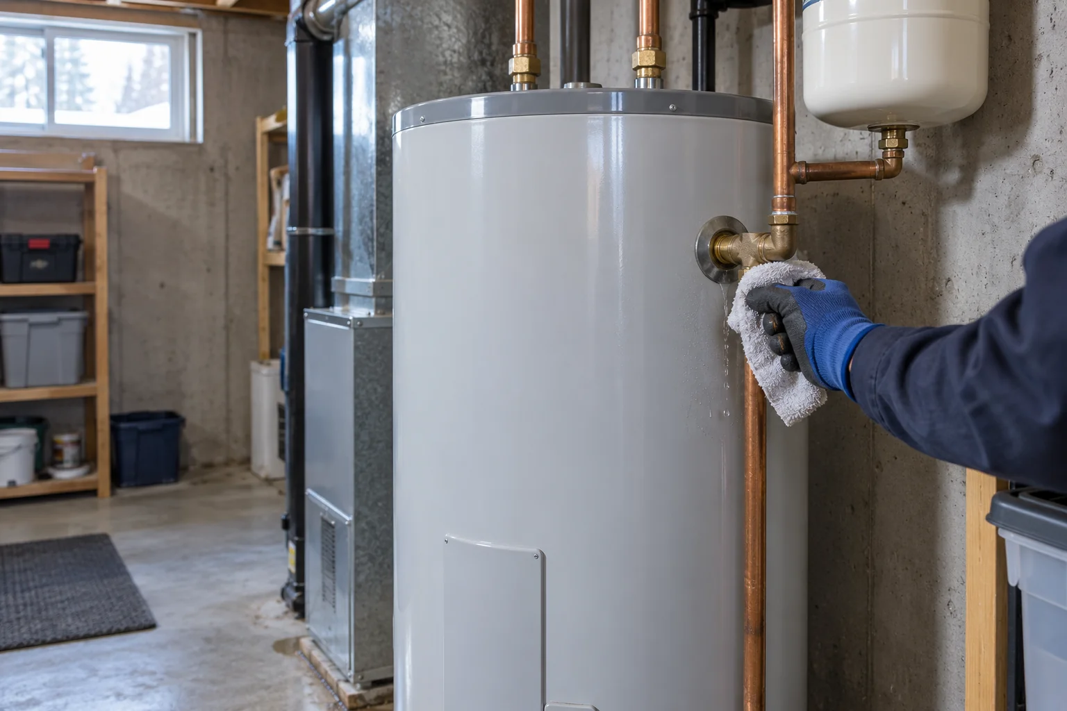 Hot water tank and external water connections for Calgary emergency water heater service