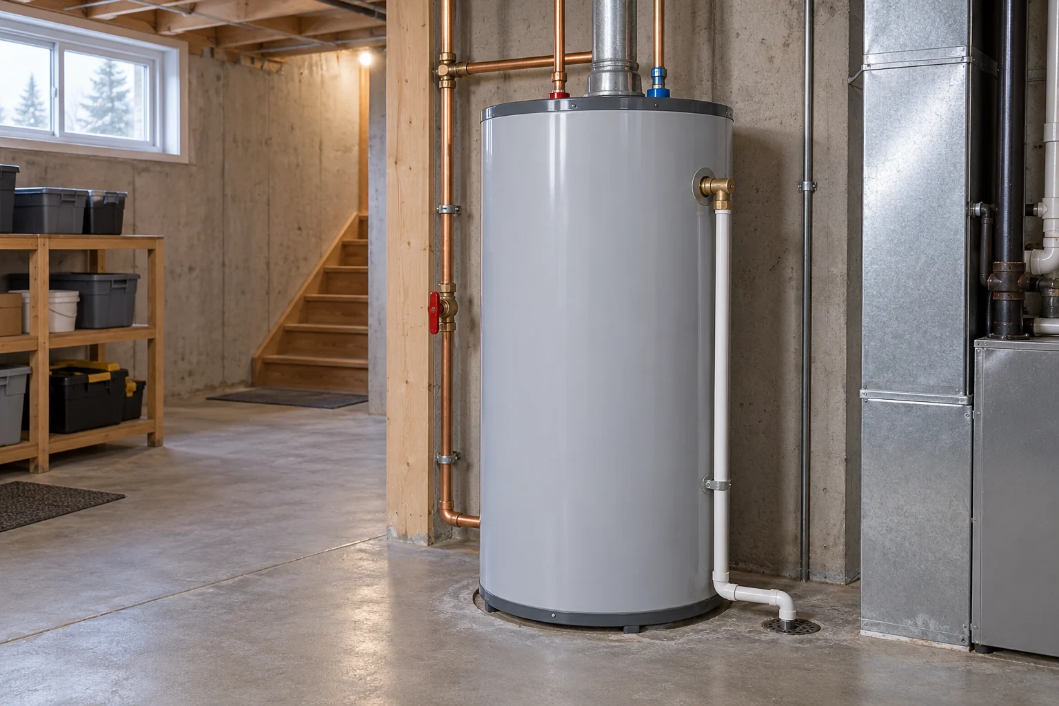 Installed hot water tank with supply piping for Calgary emergency tank replacement