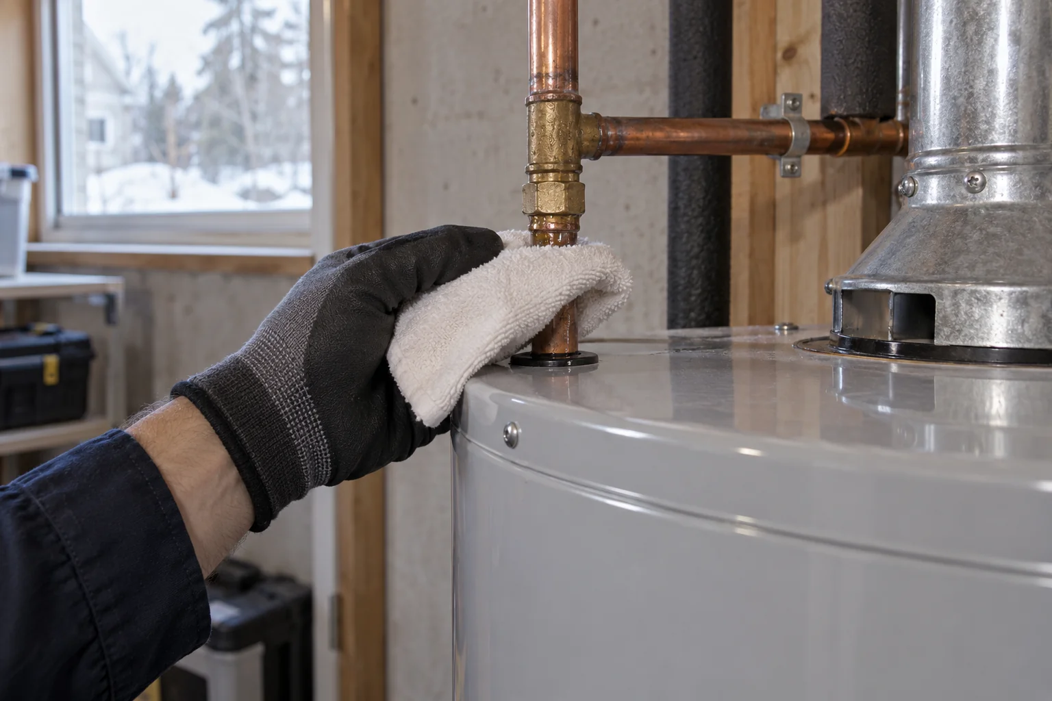 Water heater inlet connection inspected for Calgary no hot water and leak diagnosis