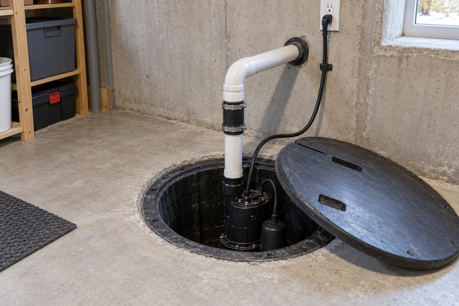 Sump basin and discharge piping for Calgary pump and basement flooding services
