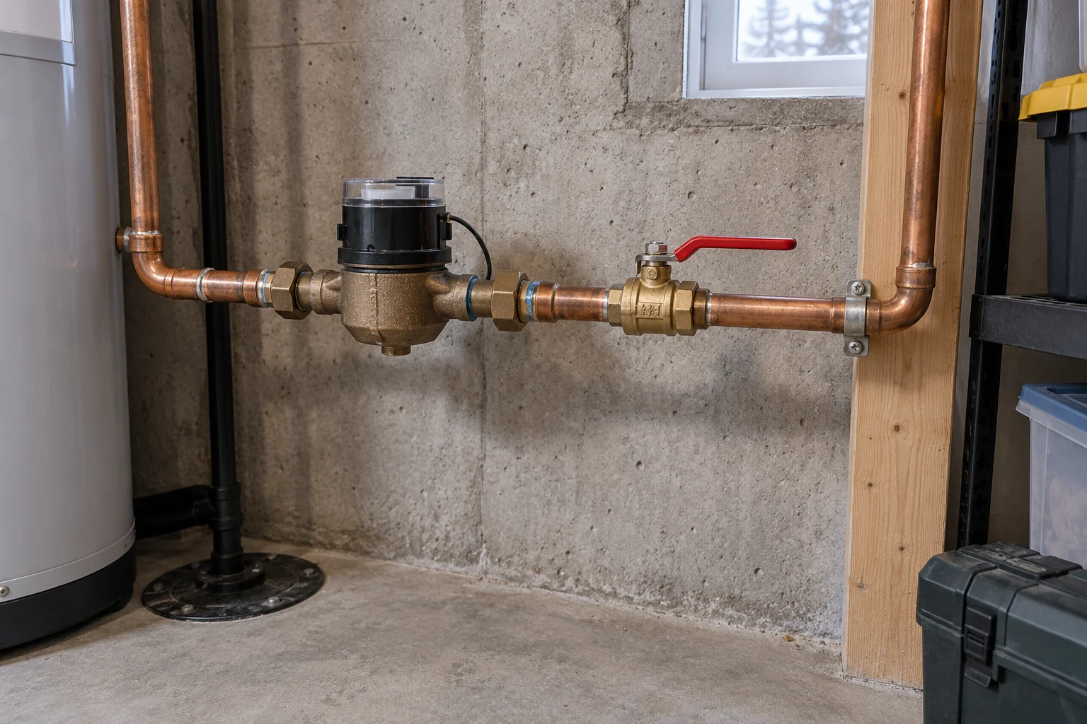 Accessible indoor water meter and shutoff valve for Calgary water shutoff guidance